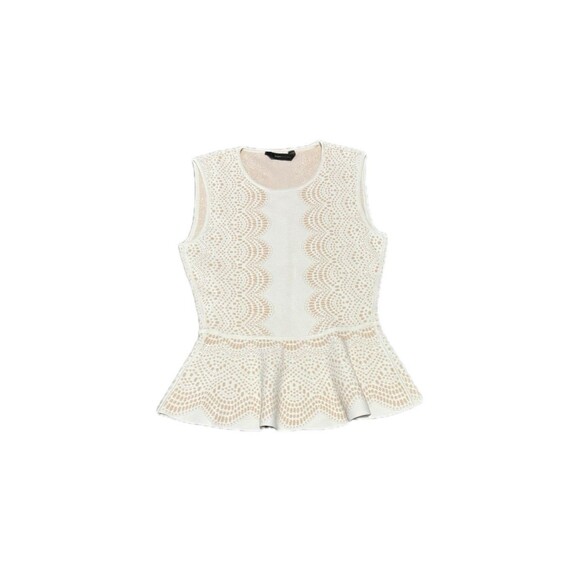 BCBGMaxAzria Alonya Tan And White Knit Peplum Top Size Medium - Picture 1 of 3